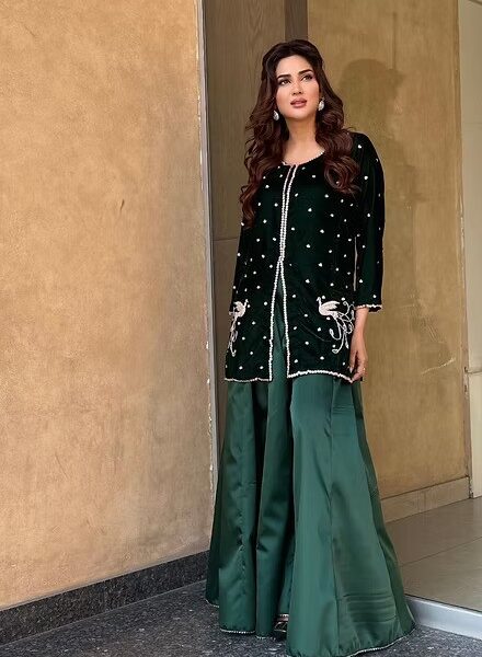 VELVET ENSEMBLE: Beautifully velvet shirt with sharara